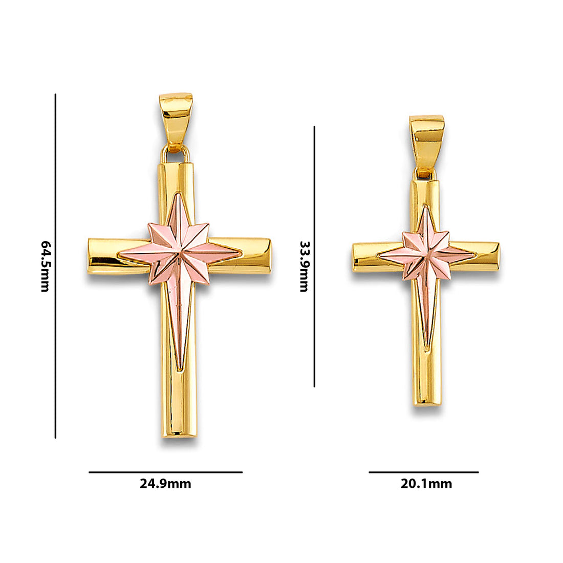 Two Tone Gold Guiding Star Cross Pendant