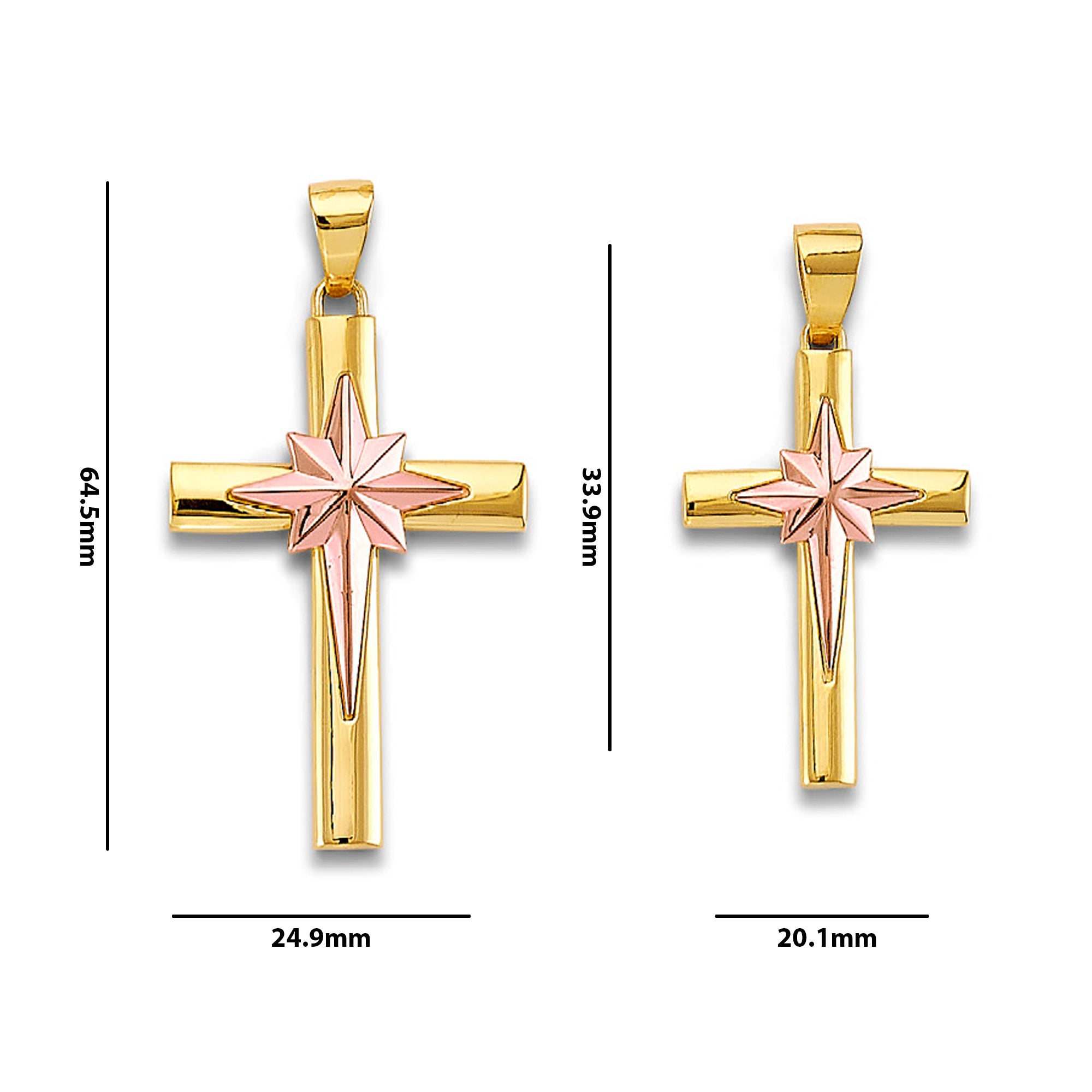 Two Tone Gold Guiding Star Cross Pendant