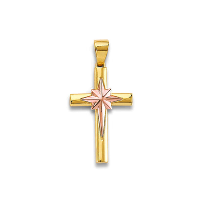 Two Tone Gold Guiding Star Cross Pendant