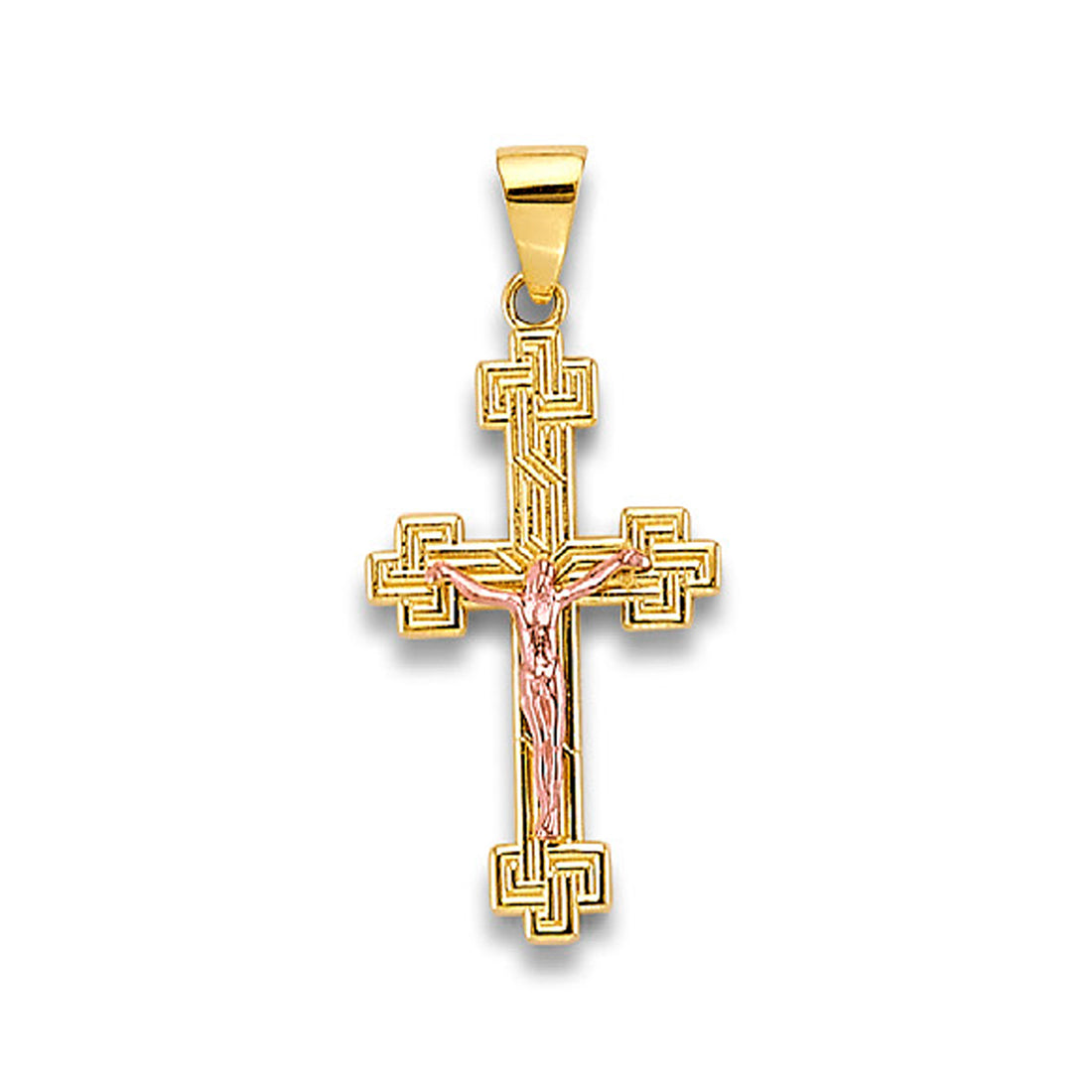 Two Tone Gold Interlacing Lines Crucifix Crosslet Cross Pendant