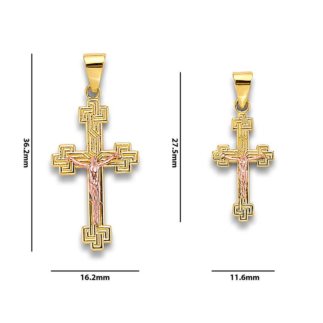 Two Tone Gold Interlacing Lines Crucifix Crosslet Cross Pendant