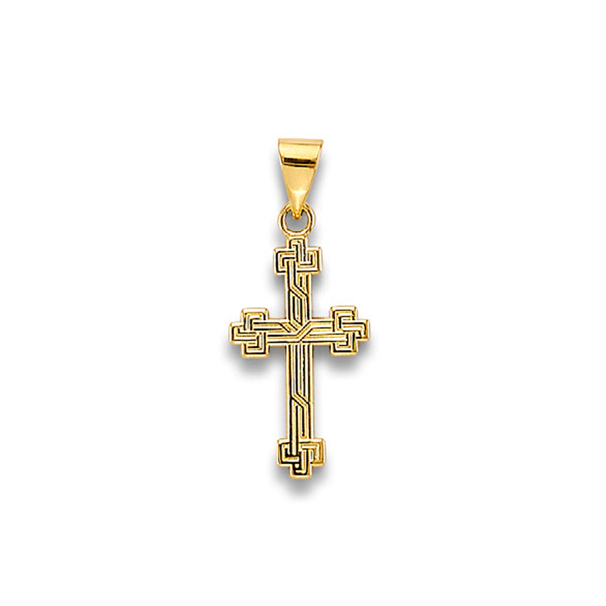 Yellow Gold Interlacing Lines Crosslet Cross Pendant