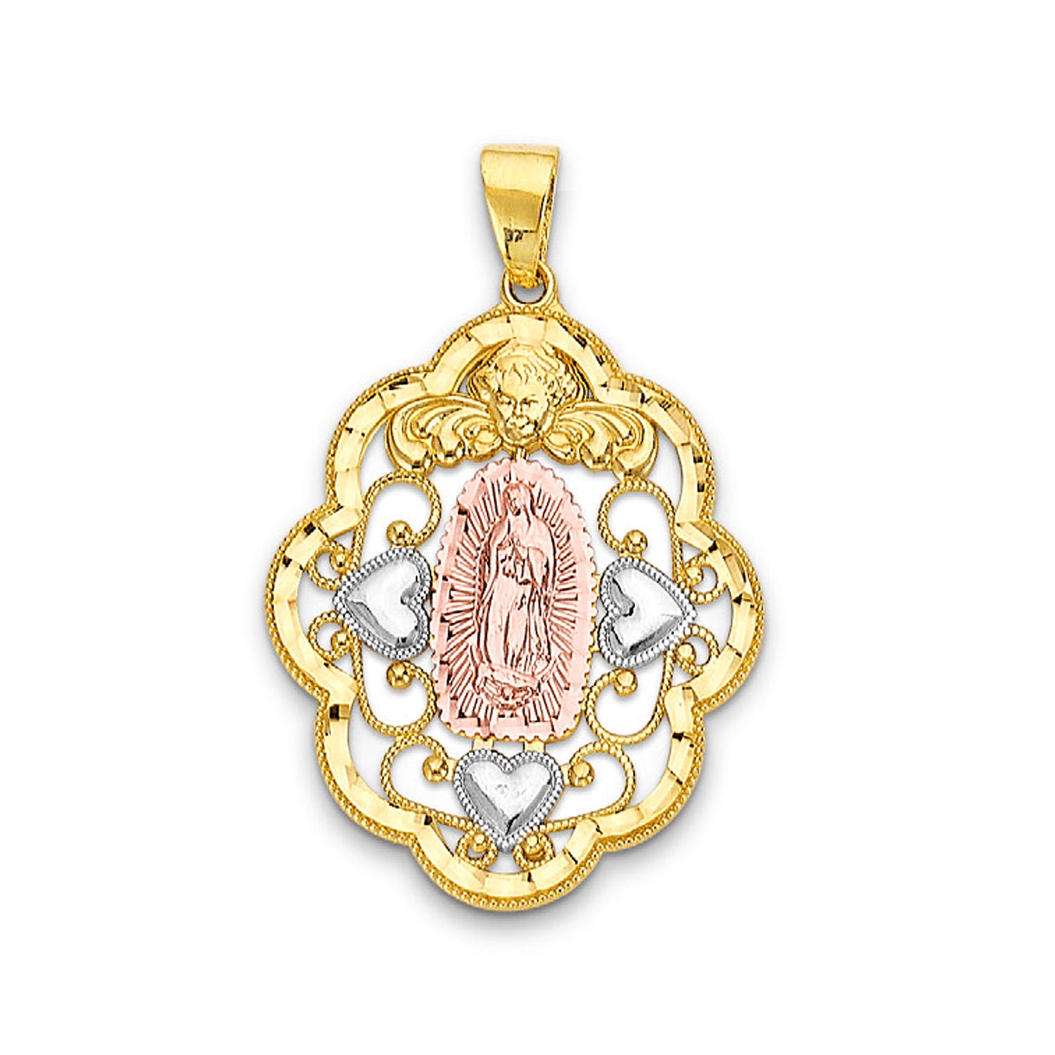 Tri Tone Gold Lady of Guadalupe Delicate Pendant