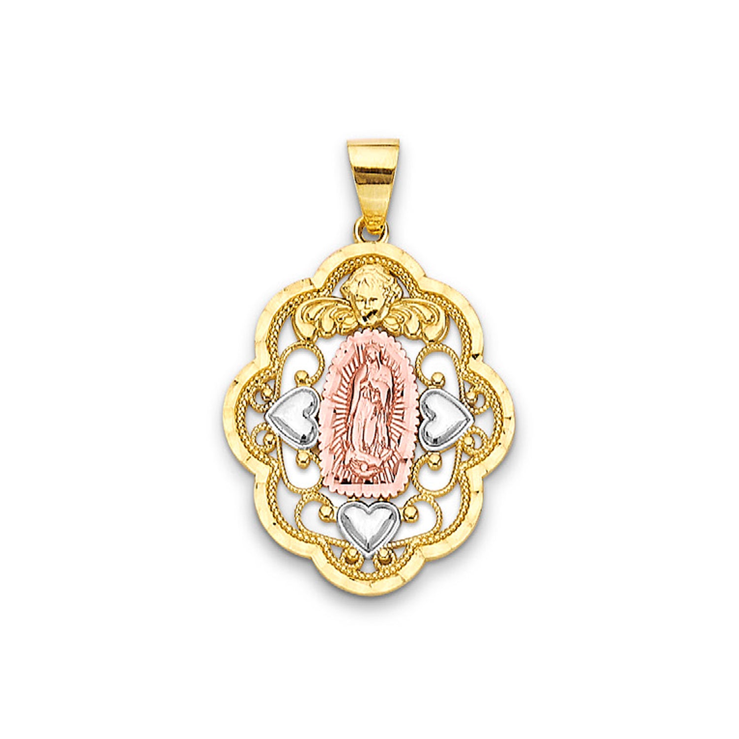 Tri Tone Gold Lady of Guadalupe Delicate Pendant