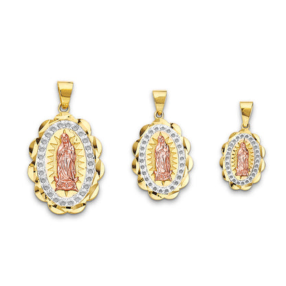 Tri Tone Gold Oval Mother Mary Religious Pendant