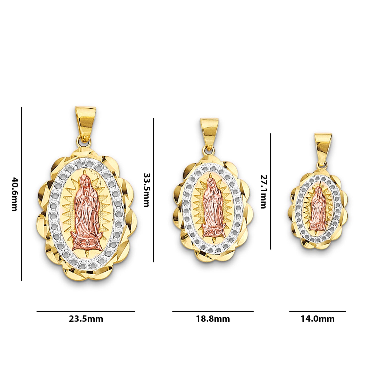 Tri Tone Gold Oval Mother Mary Religious Pendant