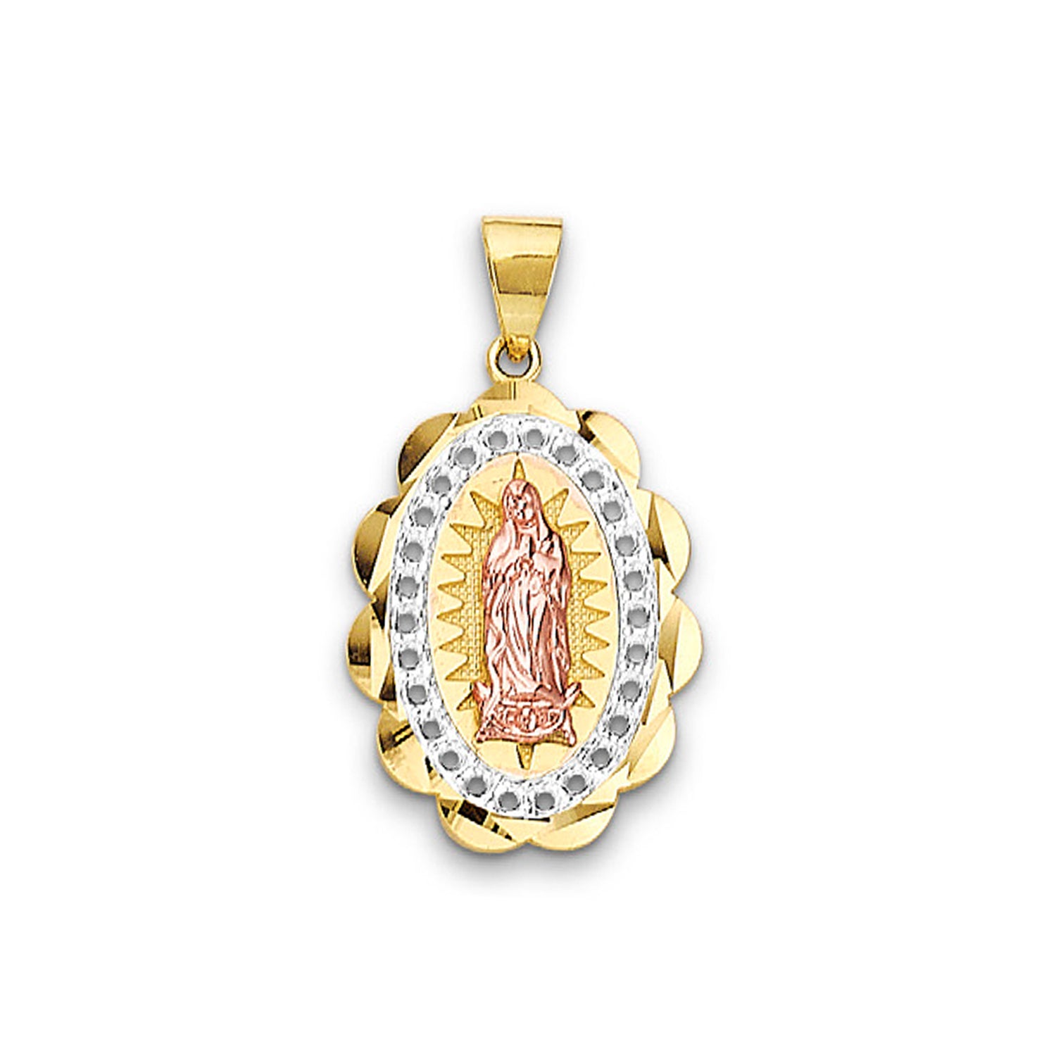 Tri Tone Gold Oval Mother Mary Religious Pendant