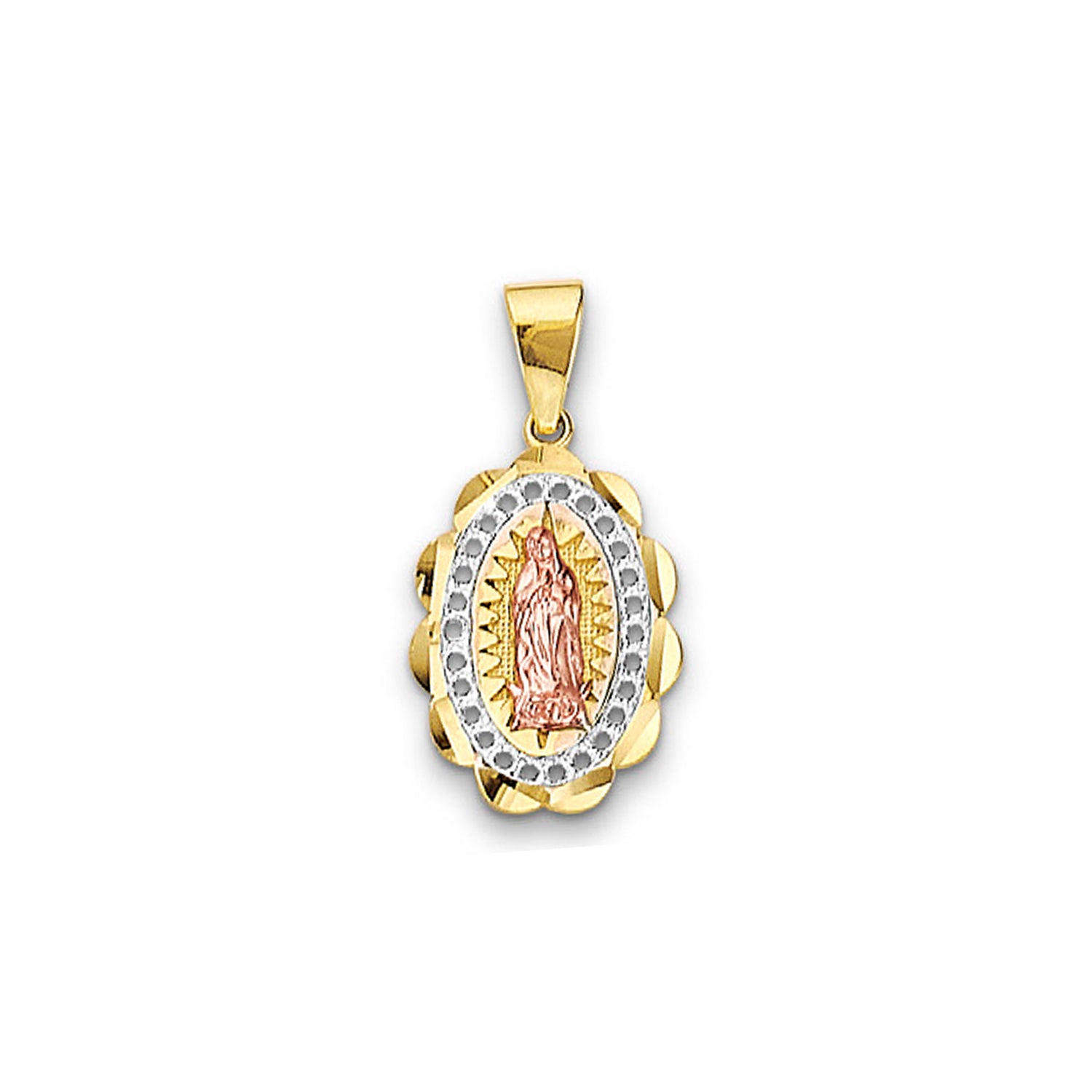 Tri Tone Gold Oval Mother Mary Religious Pendant