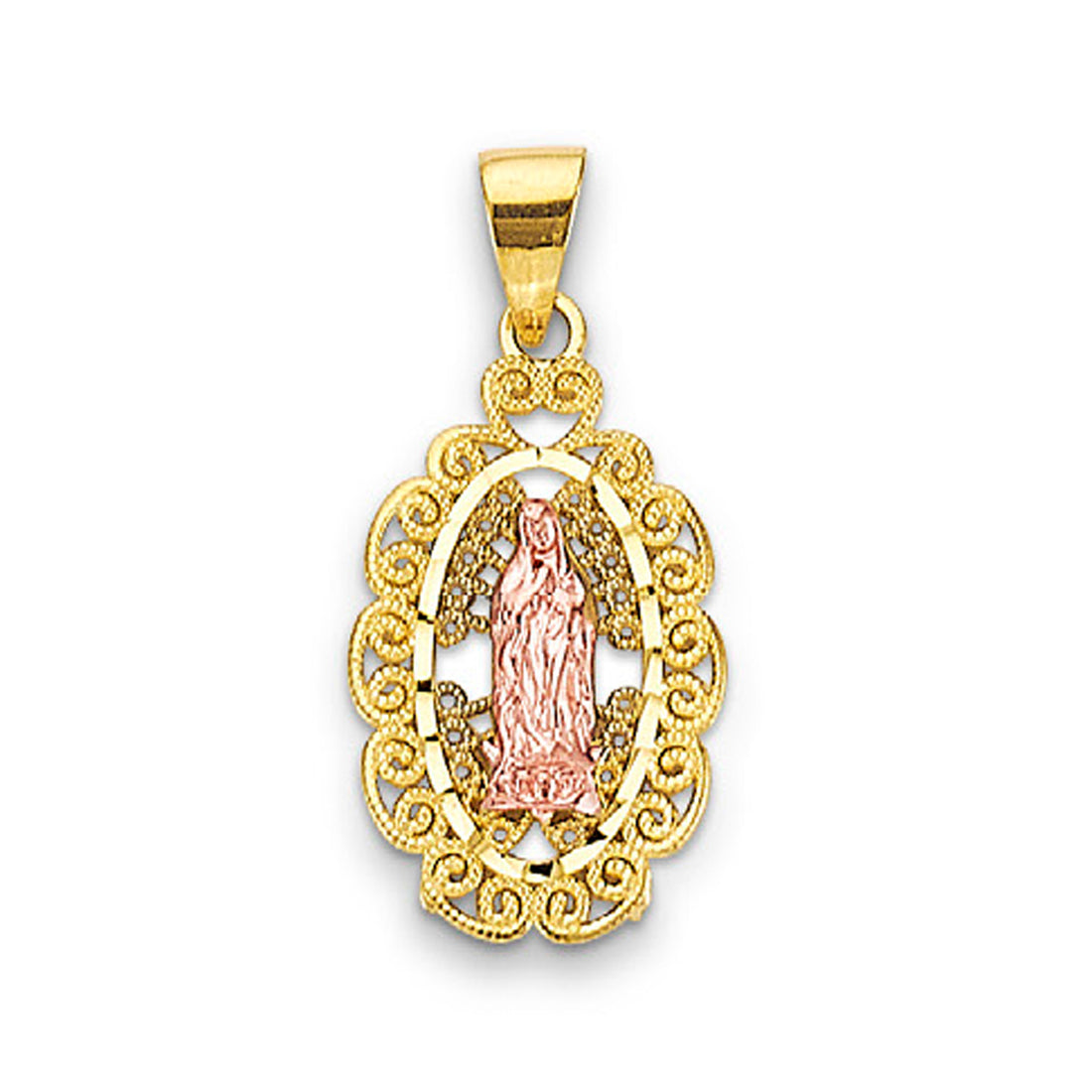 Two Tone Gold Oval Lady of Guadalupe Religious Pendant