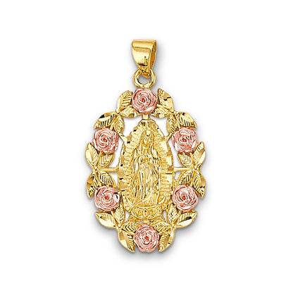 Two Tone Gold Rose Border Lady of Guadalupe Religious Pendant