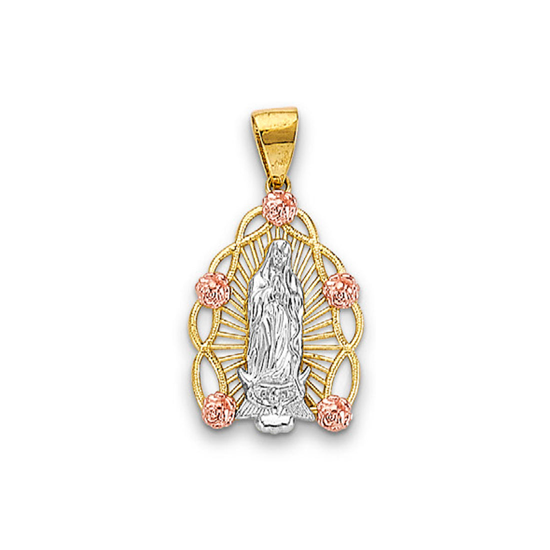 Tri Tone Gold Floral Border Lady of Guadalupe Pendant