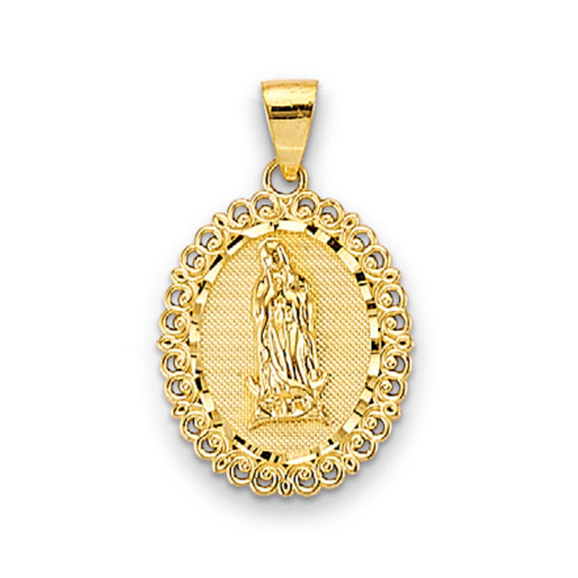 Yellow Gold Oval Shaped Lady of Guadalupe Pendant