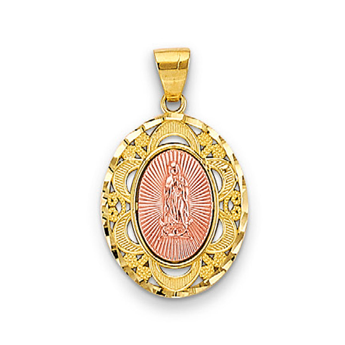 Two Tone Gold Oval Lady of Guadalupe Pendant