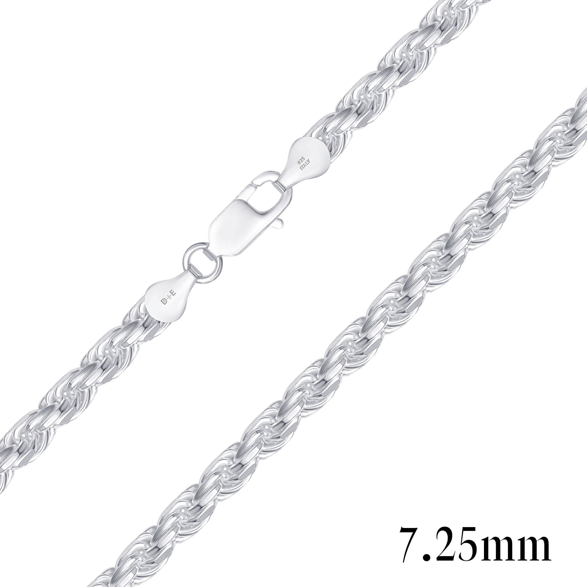 925 Sterling Silver 7.25mm Rope Chain