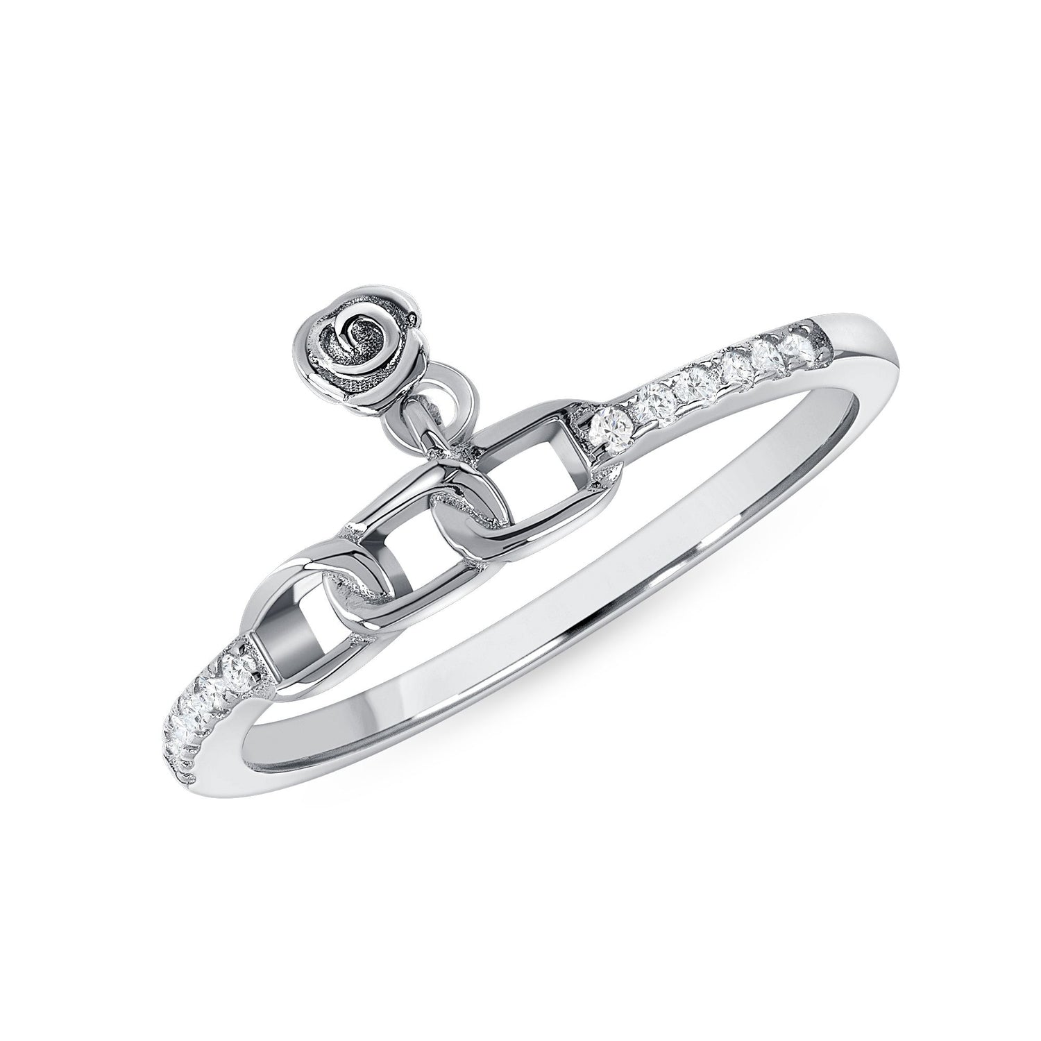925 Sterling Silver Round CZ Diamond Charm Fashion Ring