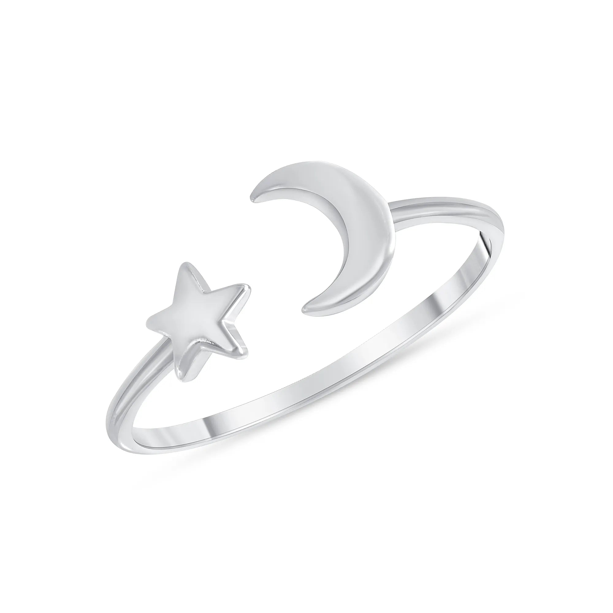 925 Sterling Silver Moon and Star Open Fashion Ring