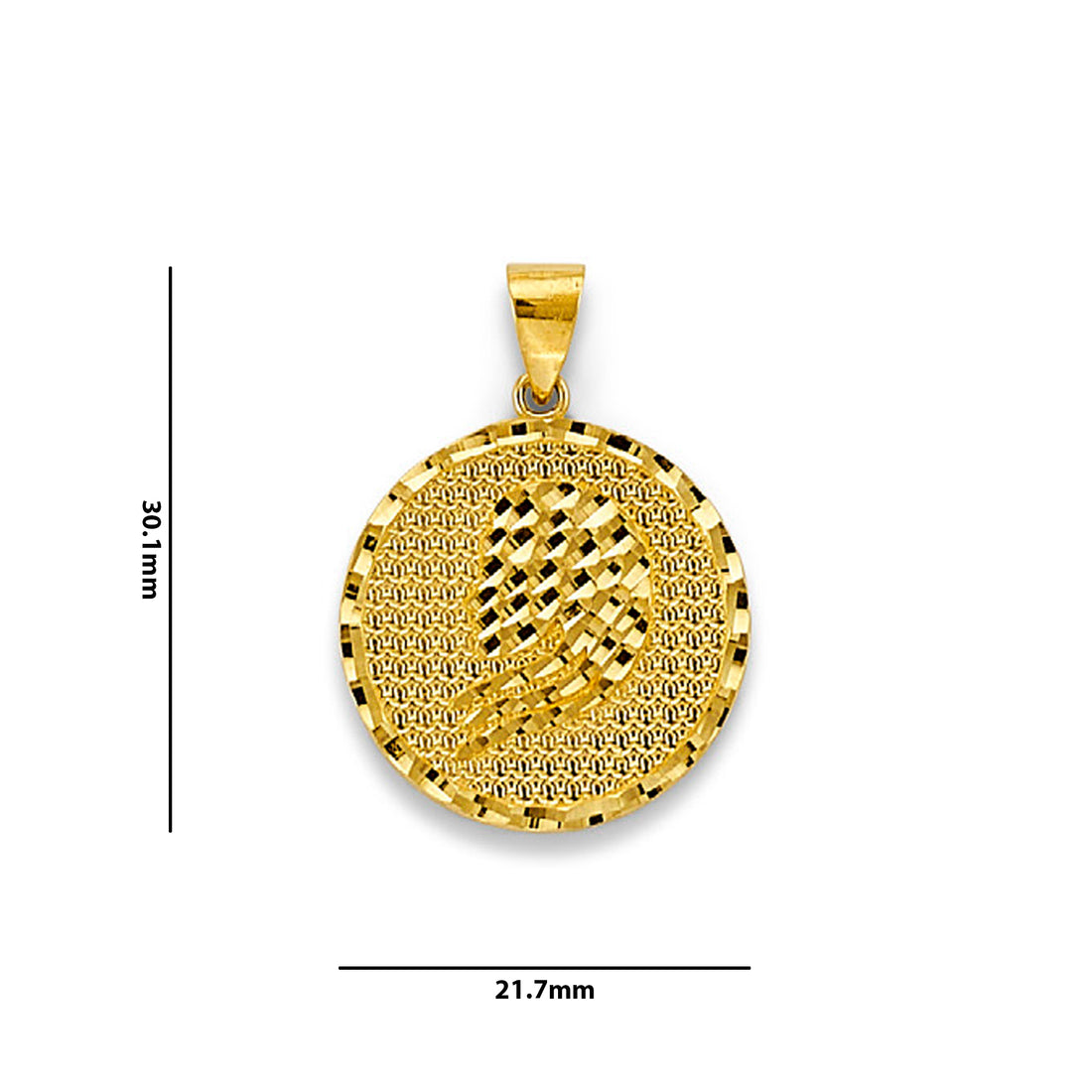 Yellow Gold Virgo Zodiac Medallion Pendant with Measurement