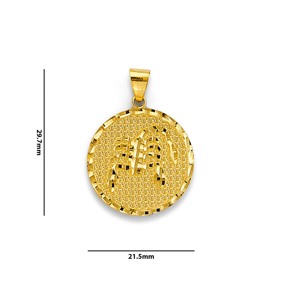 Yellow Gold Scorpio Zodiac Medallion Pendant with Measurement