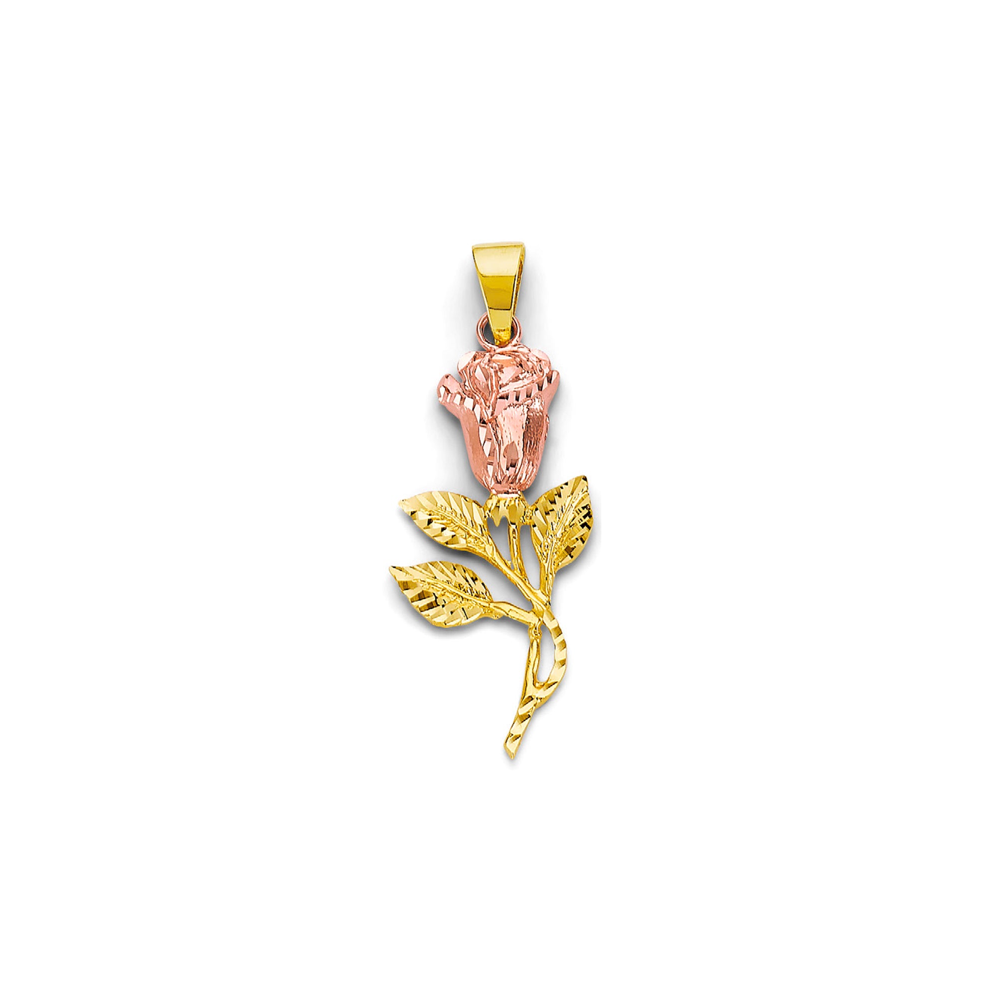 Two Tone Gold Diamond-cut Rose Pendant