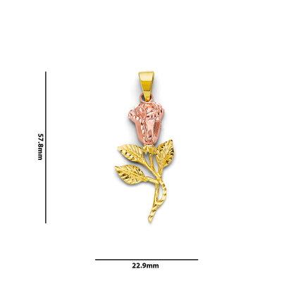 Two Tone Gold Diamond-cut Rose Pendant with Measurement