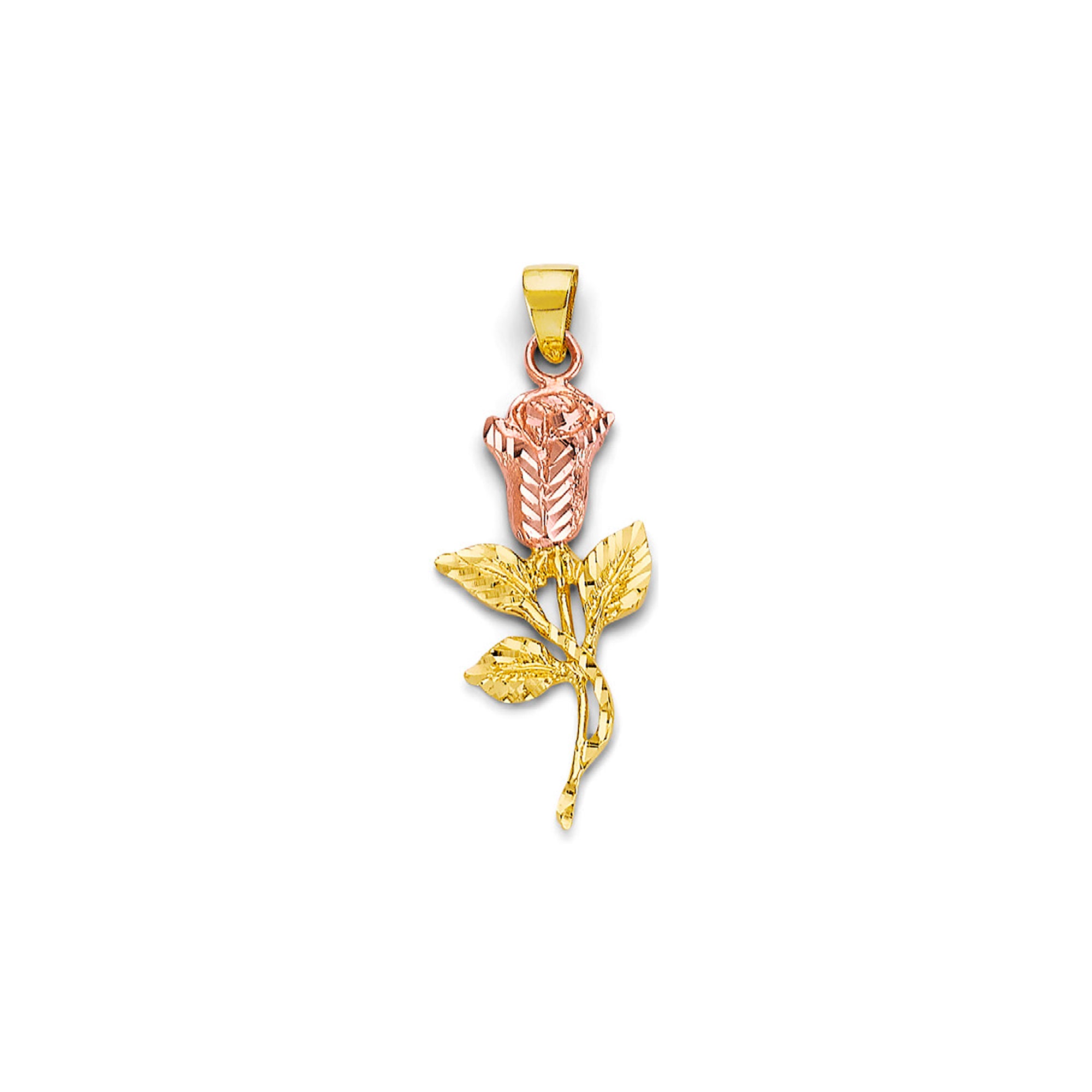 Two Tone Gold Diamond-cut Rose Petal Pendant