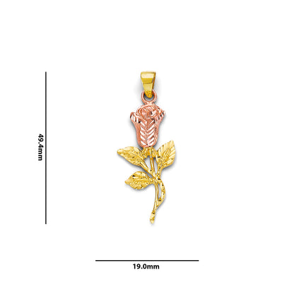 Two Tone Gold Diamond-cut Rose Petal Pendant with Measurement