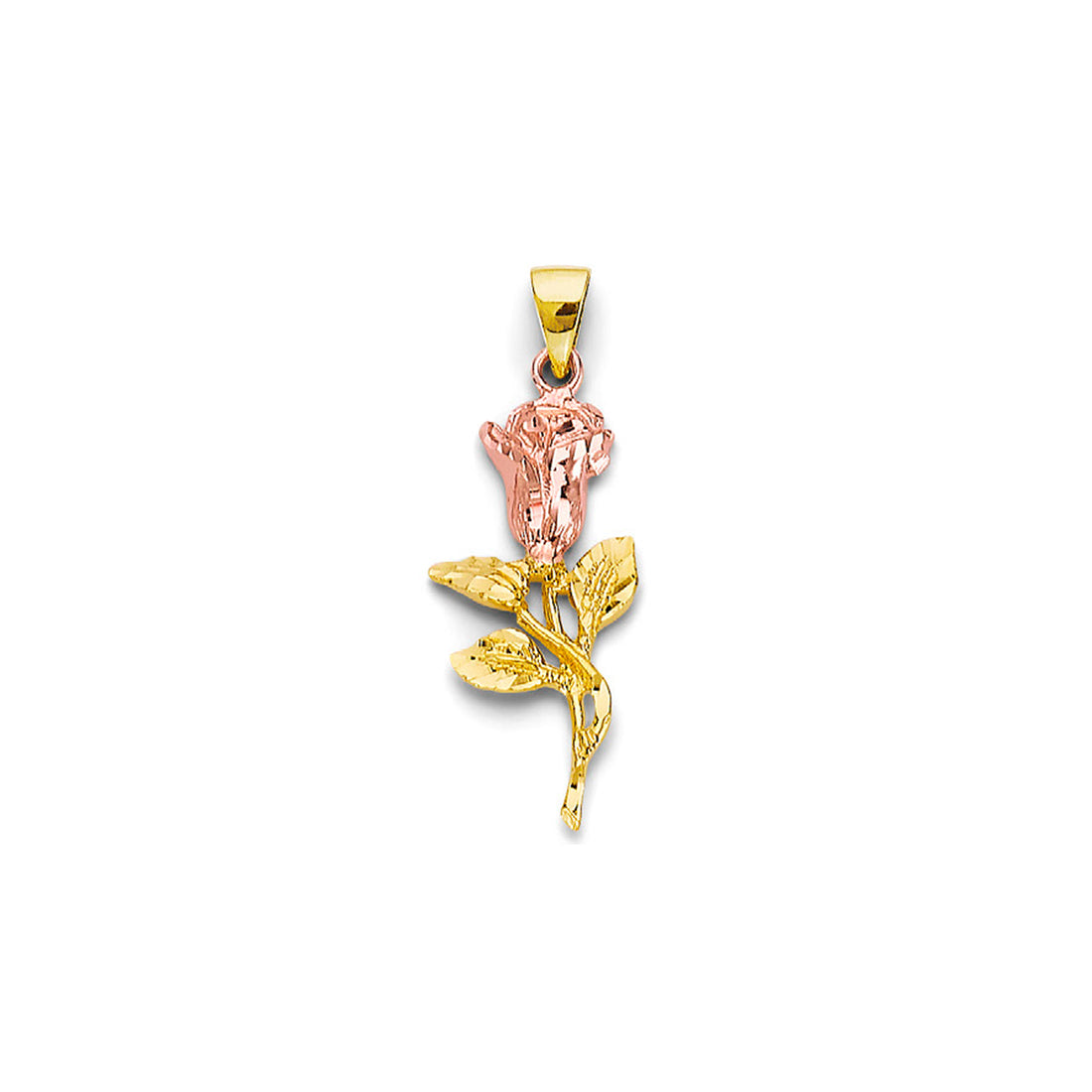 Two Tone Gold Diamond-cut Floral Rose Pendant