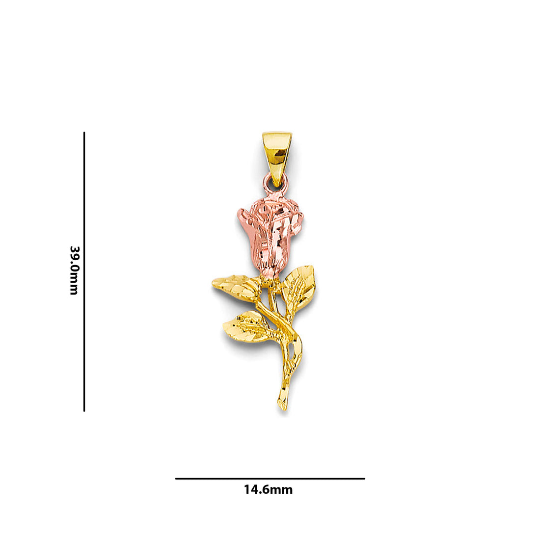 Two Tone Gold Diamond-cut Floral Rose Pendant with Measurement