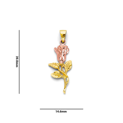 Two Tone Gold Diamond-cut Floral Rose Pendant with Measurement
