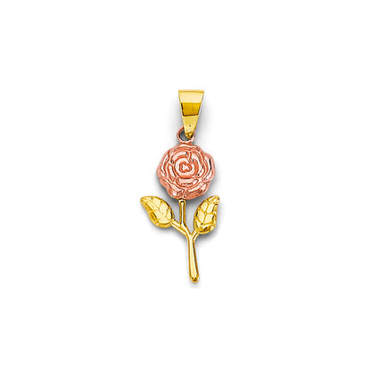 Two Tone Gold Bloomed Rose Flower Pendant 