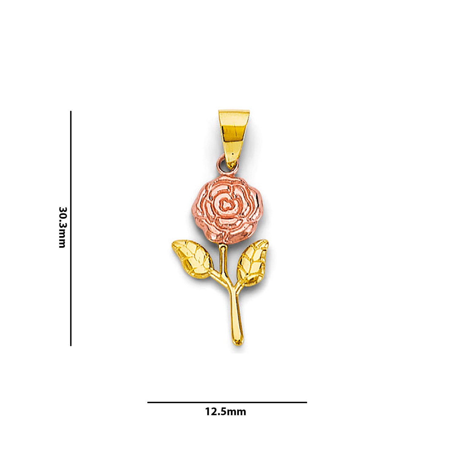 Two Tone Gold Bloomed Rose Flower Pendant  with Measurement