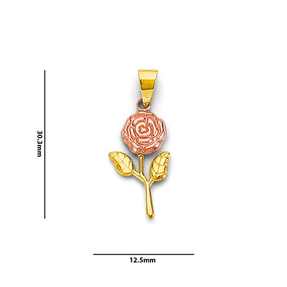 Two Tone Gold Bloomed Rose Flower Pendant  with Measurement