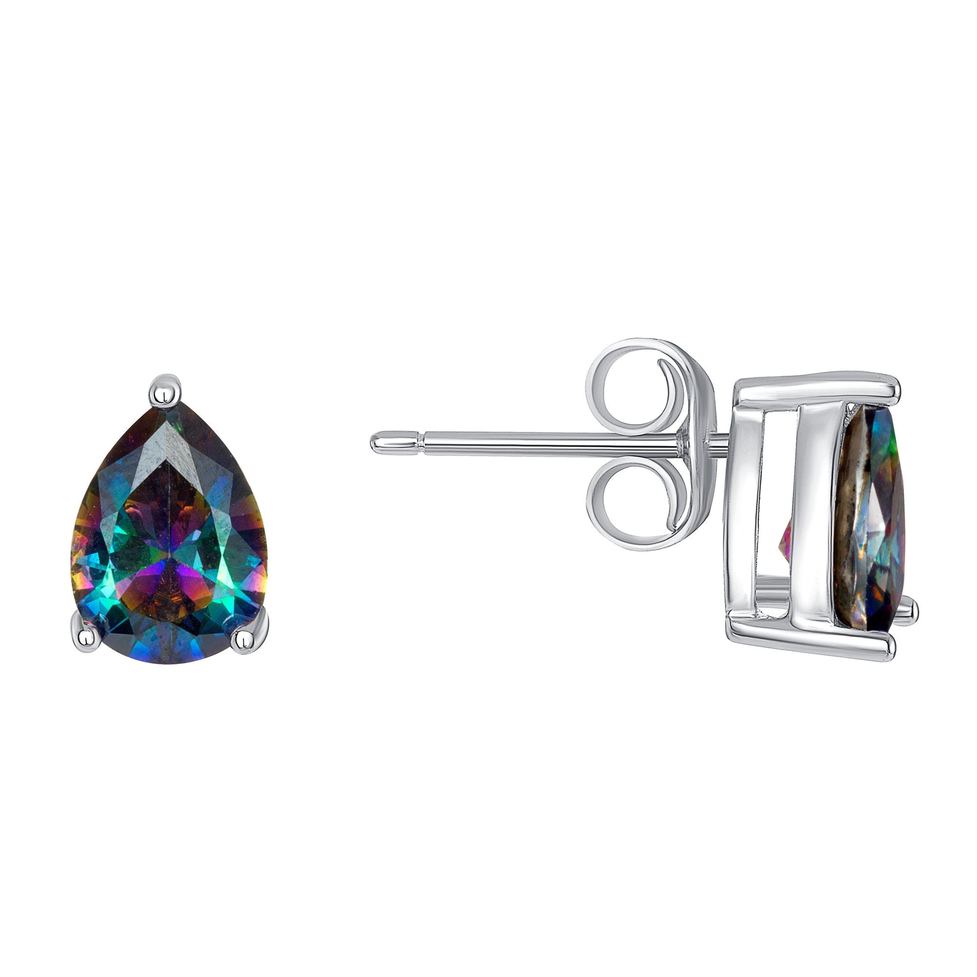 925 Sterling Silver Pear Cut Mystic Topaz Teardrop Pendant &amp; Earrings Jewelry Set