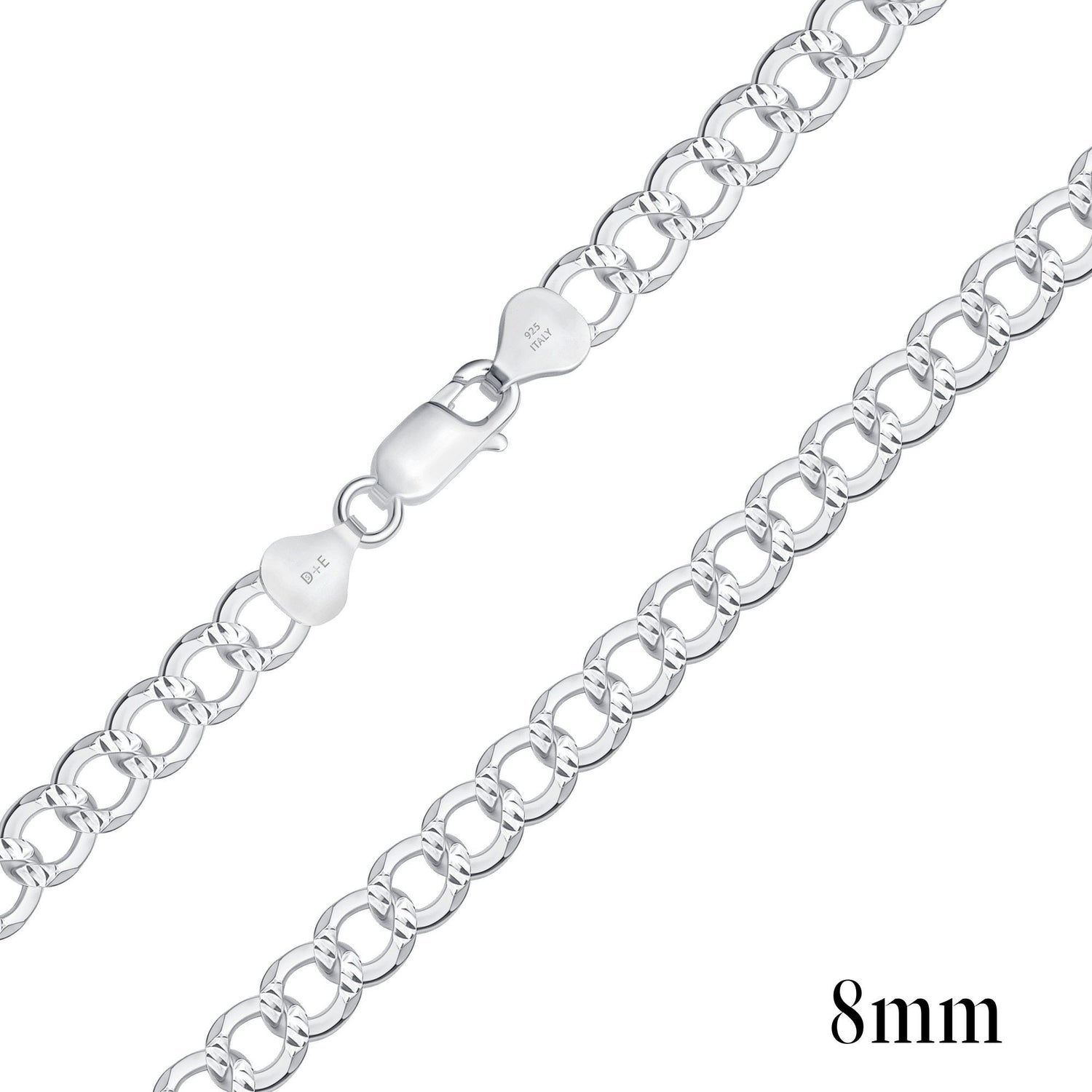 925 Sterling Silver Pavé 8mm Curb Chain