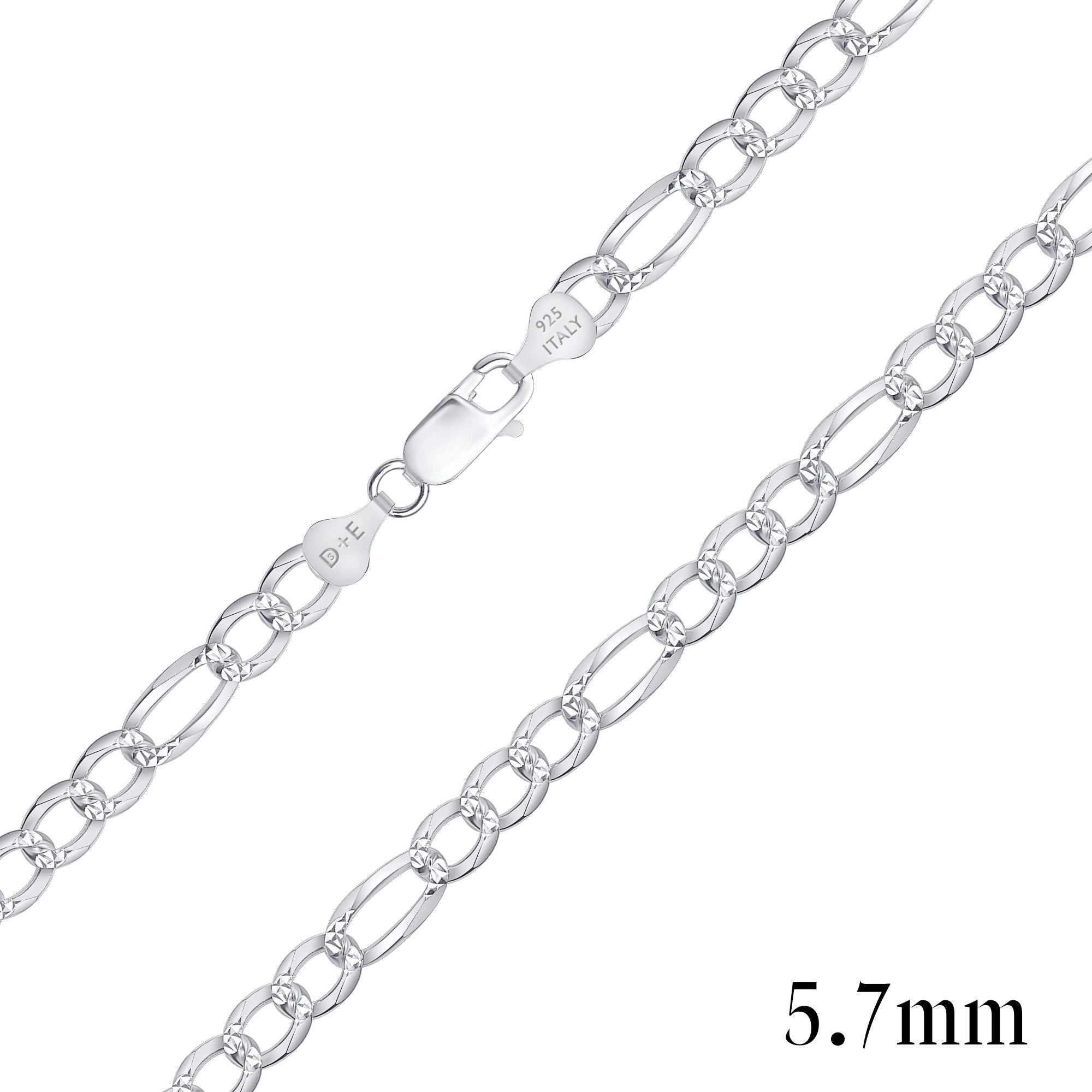 925 Sterling Silver Pavé 5.7mm Figaro Chain