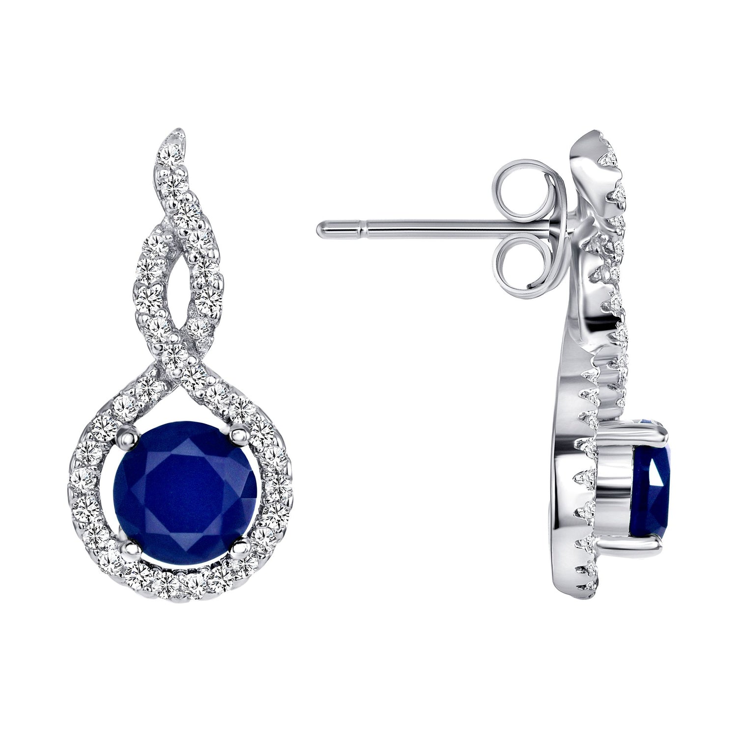 925 Sterling Silver Round Cut Blue CZ with Twisted CZ Halo Teardrop Pendant &amp; Earrings Jewelry Set