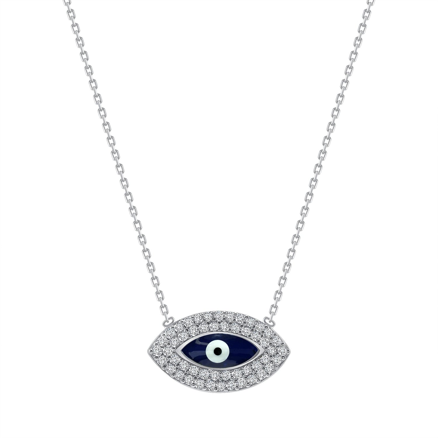 925 Sterling Silver Pavé CZ Evil Eye Pendant Necklace