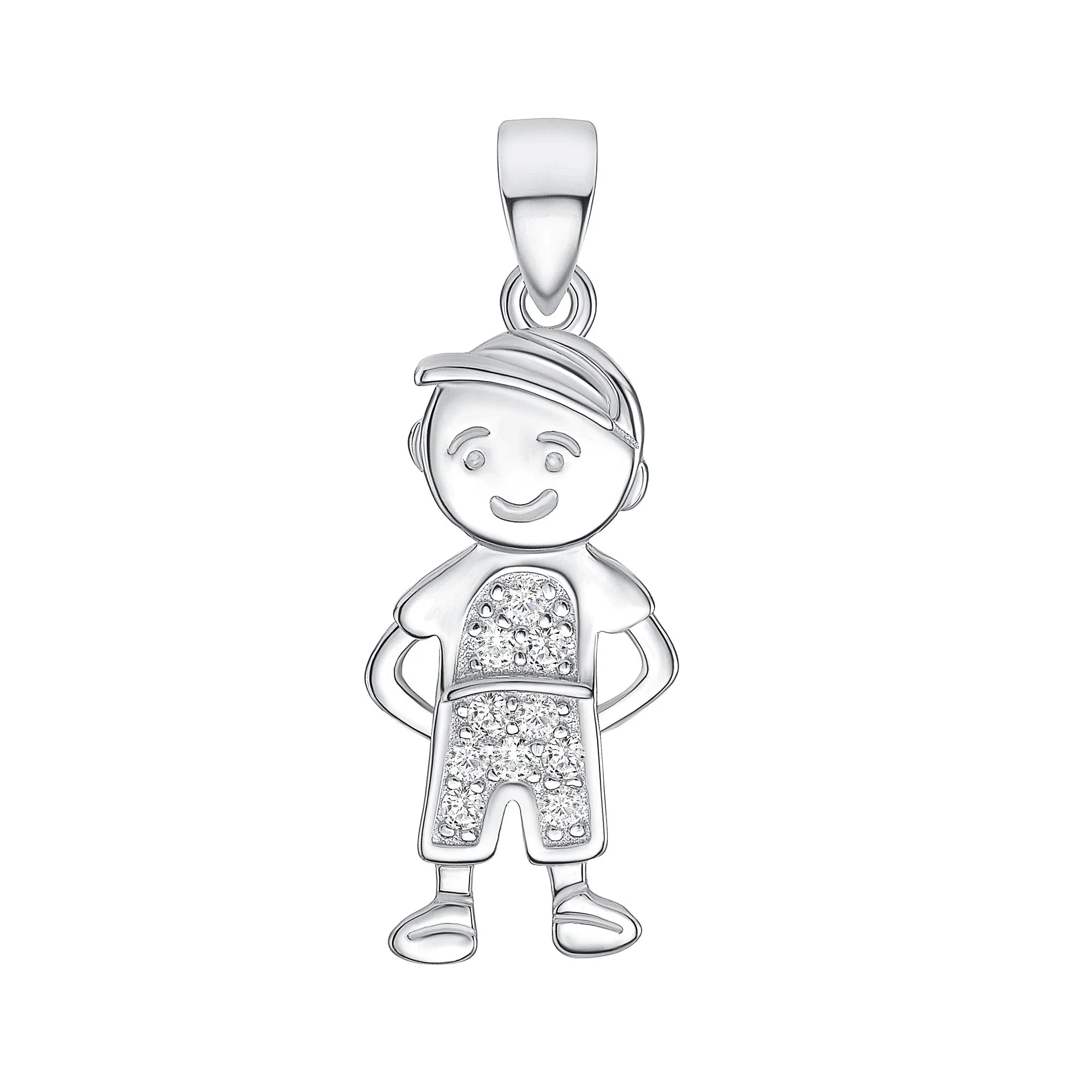 925 Sterling Silver Kid Wearing Hat &amp; CZ Studded Clothing Pendant