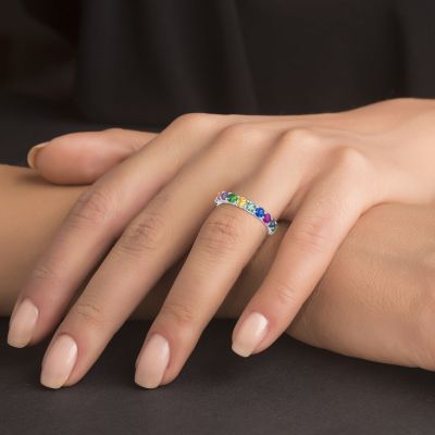 925 Sterling Silver Round Multicolor Round CZ Eternity Band