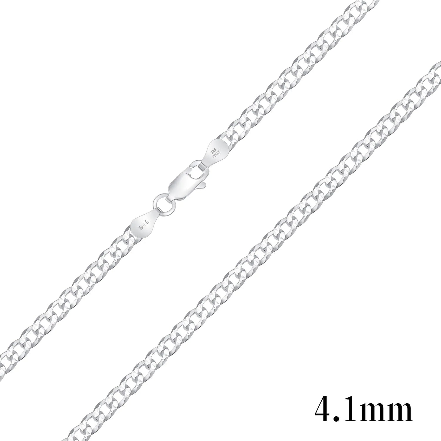 925 Sterling Silver Pavé 4.1mm Curb Chain