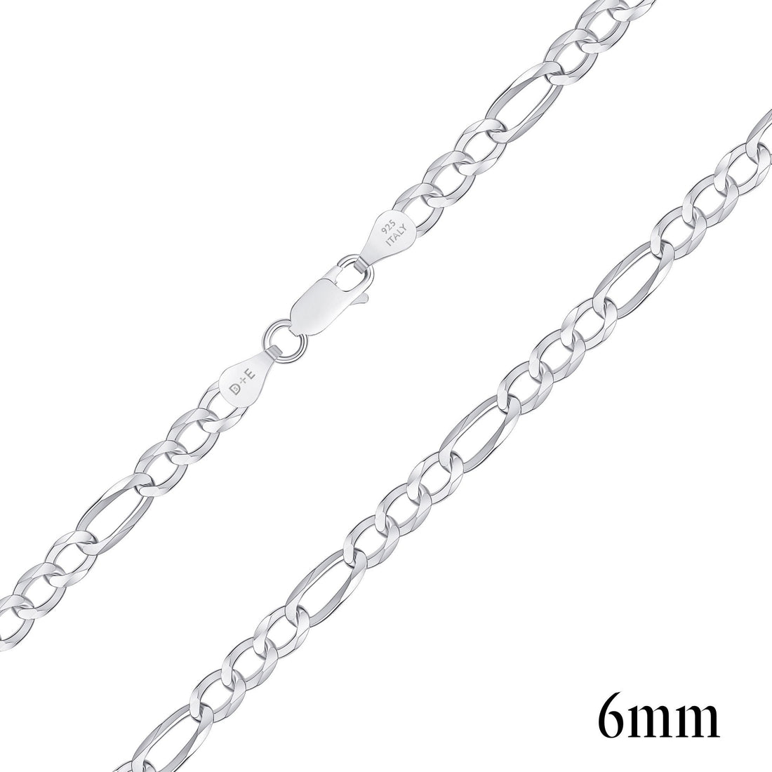 925 Sterling Silver 6mm Figaro Chain