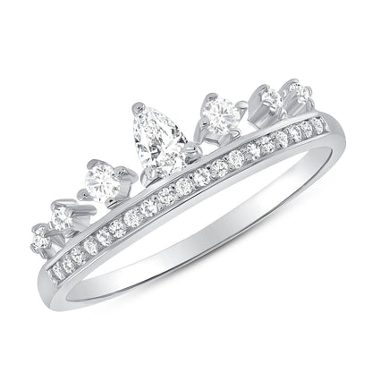925 Sterling Silver Pear Cut and Round CZ Crown Ring