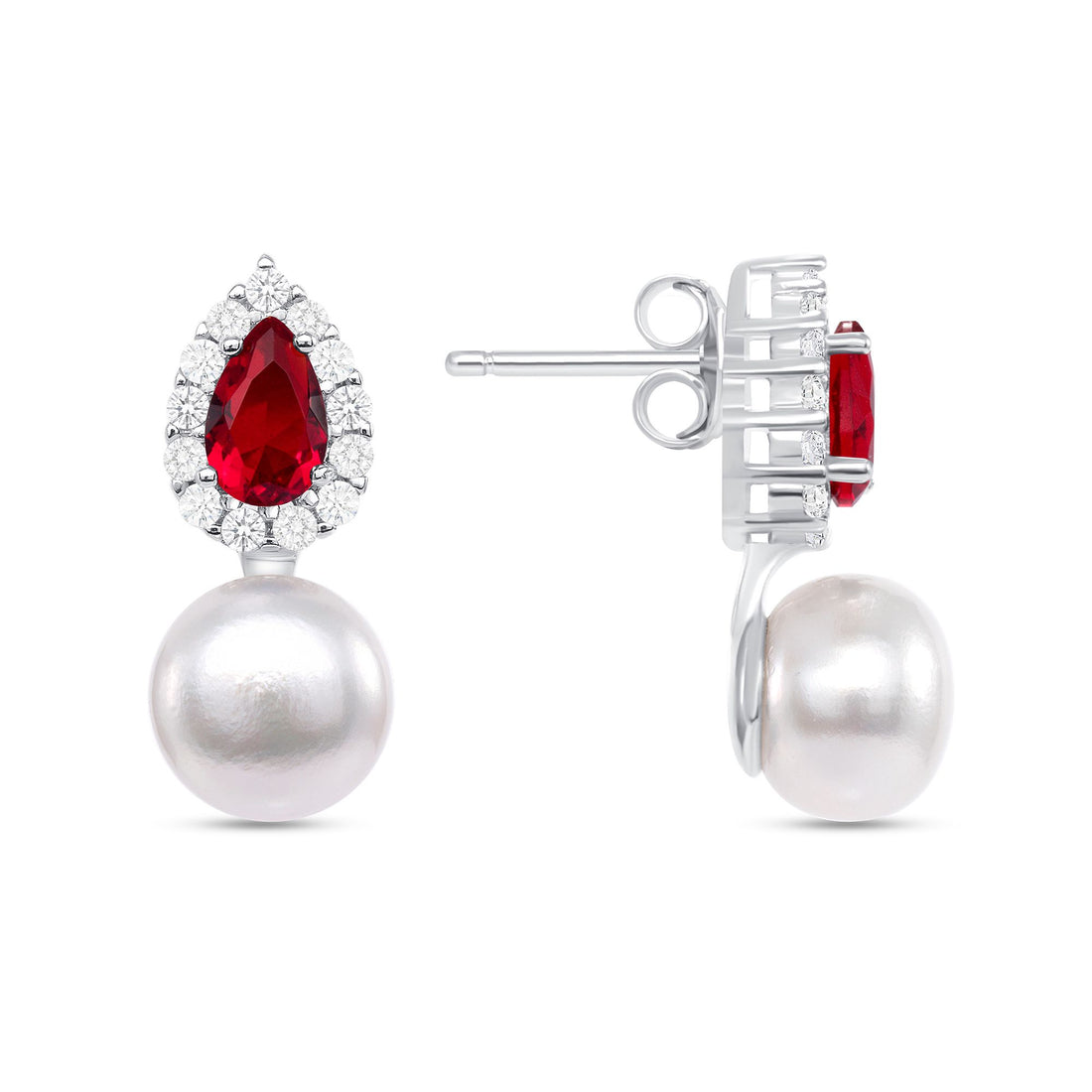 925 Sterling Silver Pearl and Pear Cut CZ Stud Earrings