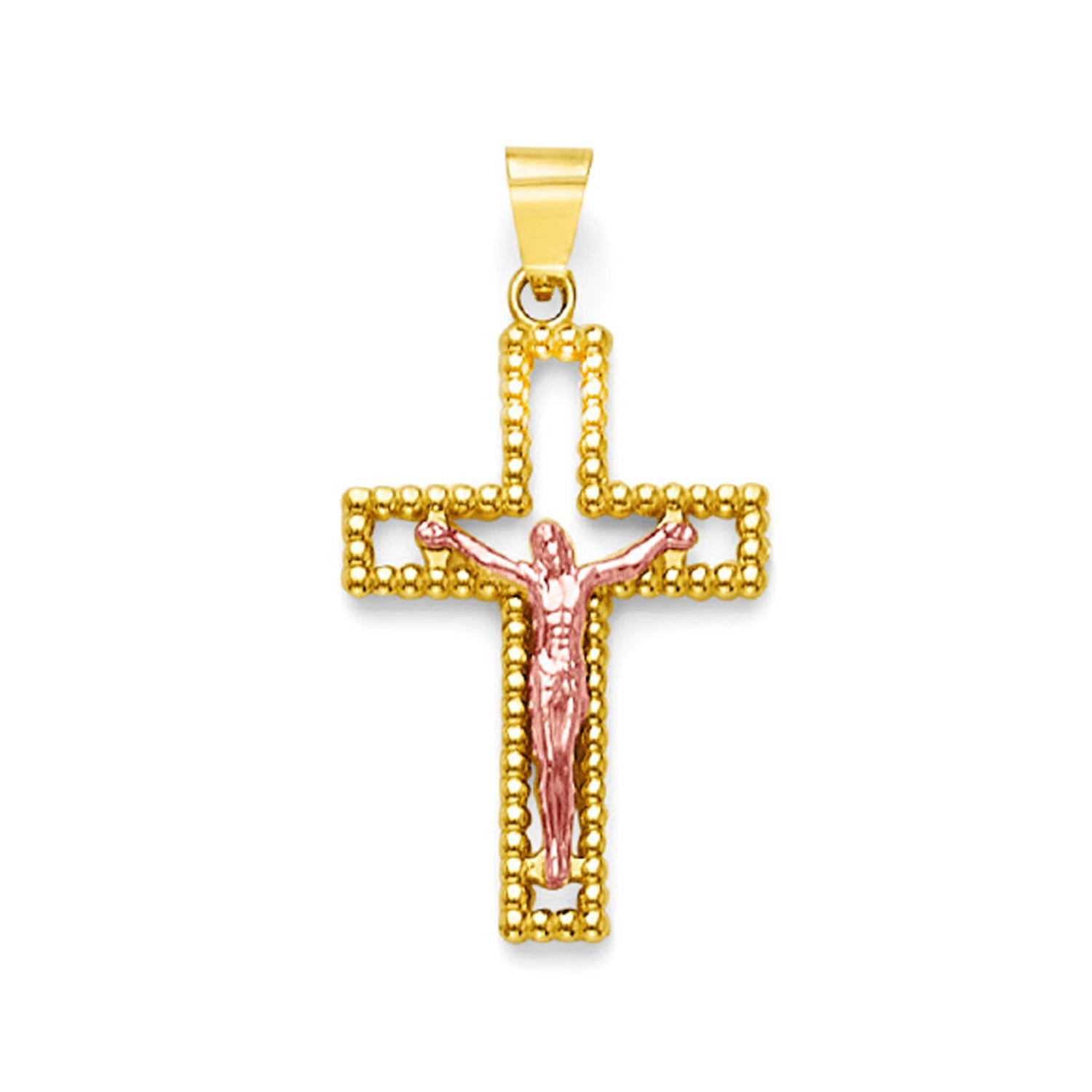 Two Tone Gold Milgrain Crucifix Cross Outline Pendant