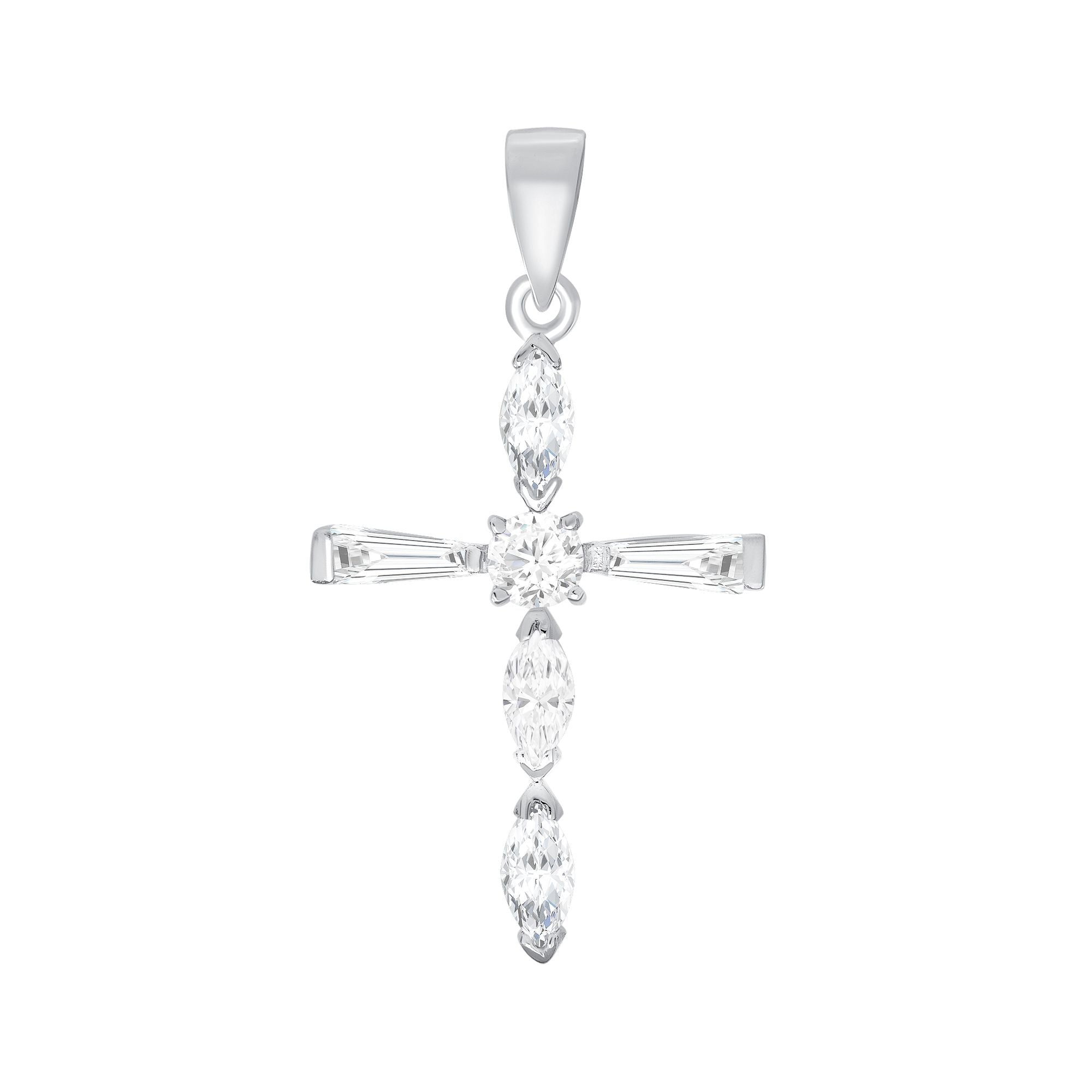 925 Sterling Silver Multi Cut CZ Cross Pendant