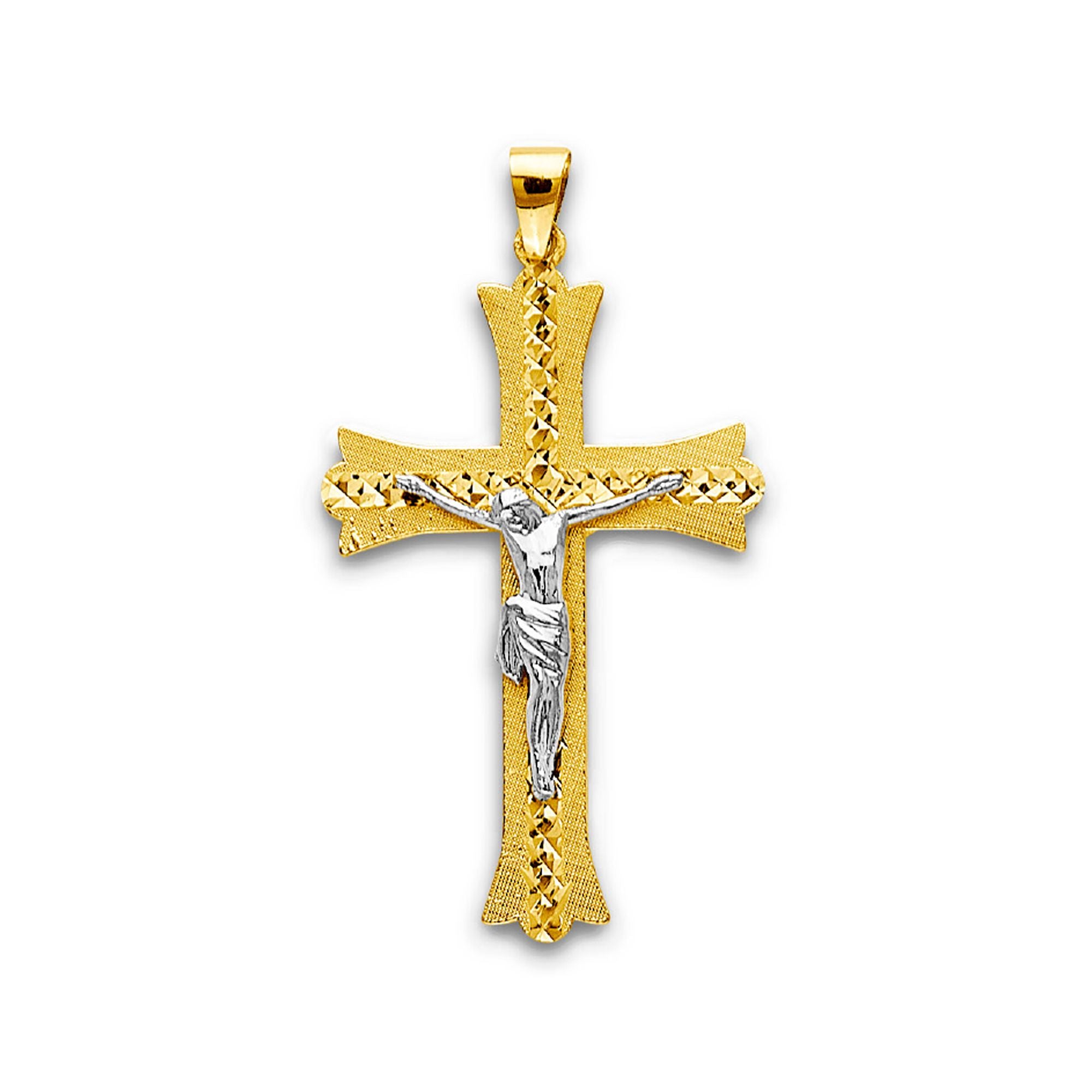 Two Tone Gold Diamond Cut Lined Patonce Crucifix Cross Pendant