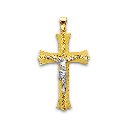 Two Tone Gold Diamond Cut Lined Patonce Crucifix Cross Pendant