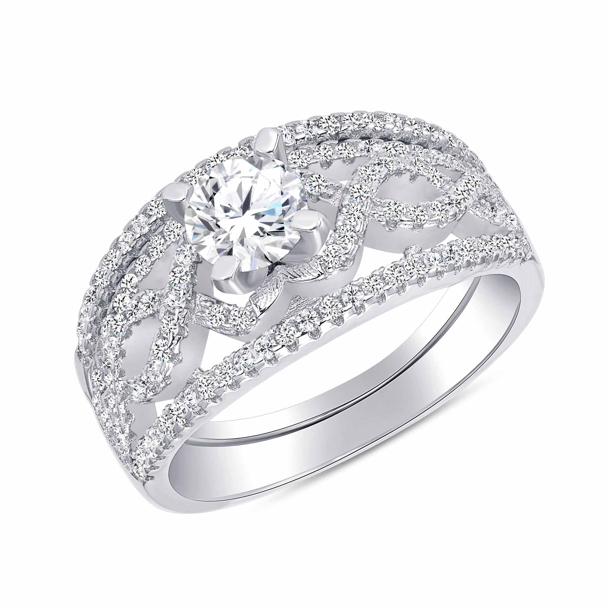 925 Sterling Silver Curved Pavé Round CZ Women&
