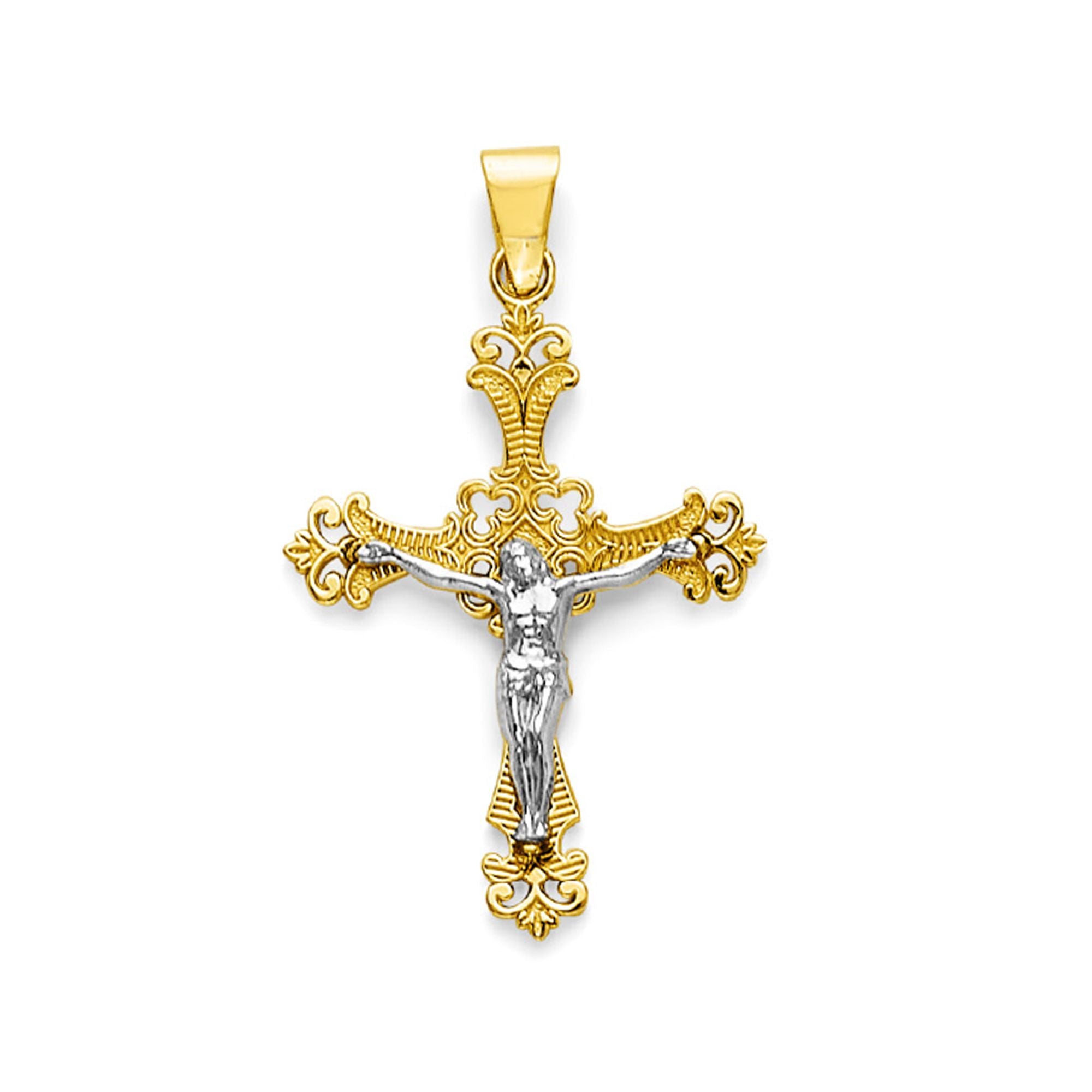 Two Tone Gold Filigree Patonce Crucifix Cross Pendant
