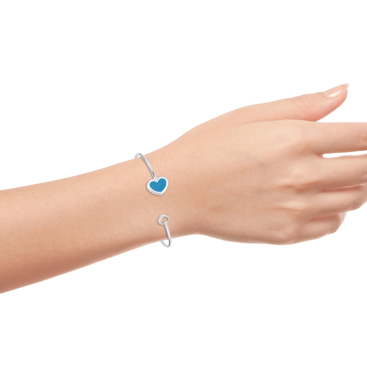 925 Sterling Silver Blue Enamel &amp; Cutout Heart Cuff Bracelet